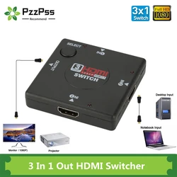 PzzPss – commutateur HDMI 1080P, 3 entrées, 1 sortie, Mini 3 ports, femelle à femelle, séparateur de boîte, sélecteur pour HDTV, PC 