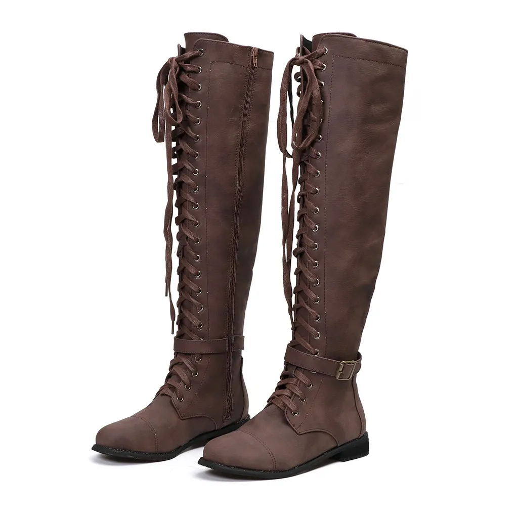 

Women Boots Original NoEnName handmade leather Women Ladies Retro Low-heeled Shoes Lace-UP Long Tube Knight Boot Dropshipping