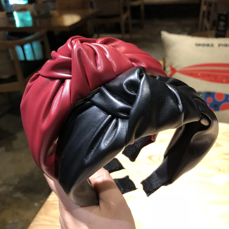 

Korean Fashion Leather Headband Wide Hair Hoop Knotted Headband Twisted Bow Knot Hairband Women Hair Accessories