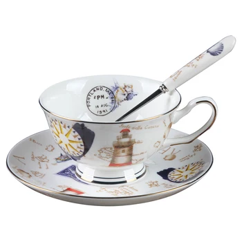 

Retro Stamped Bone China Coffee Cup And Saucer High Quality Porcelain Teaware Espresso 200 Ml Home Drinkware