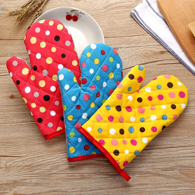 Kitchen Gloves Cotton Pot Holders Mitten Microwave Oven Glove Cotton Insulated Baking Heat Resistant Gloves Oven Mitts Terylene Non-slip Cute Kitchen Tool 1pcs