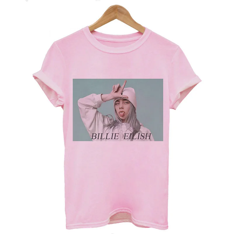 Футболка с надписью Look at my eyes Billie Eilish, Женская Повседневная футболка в стиле Харадзюку с круглым вырезом, новая футболка в стиле хип-хоп, хипстерские Топы в стиле панк, футболка - Цвет: 3825-Pink