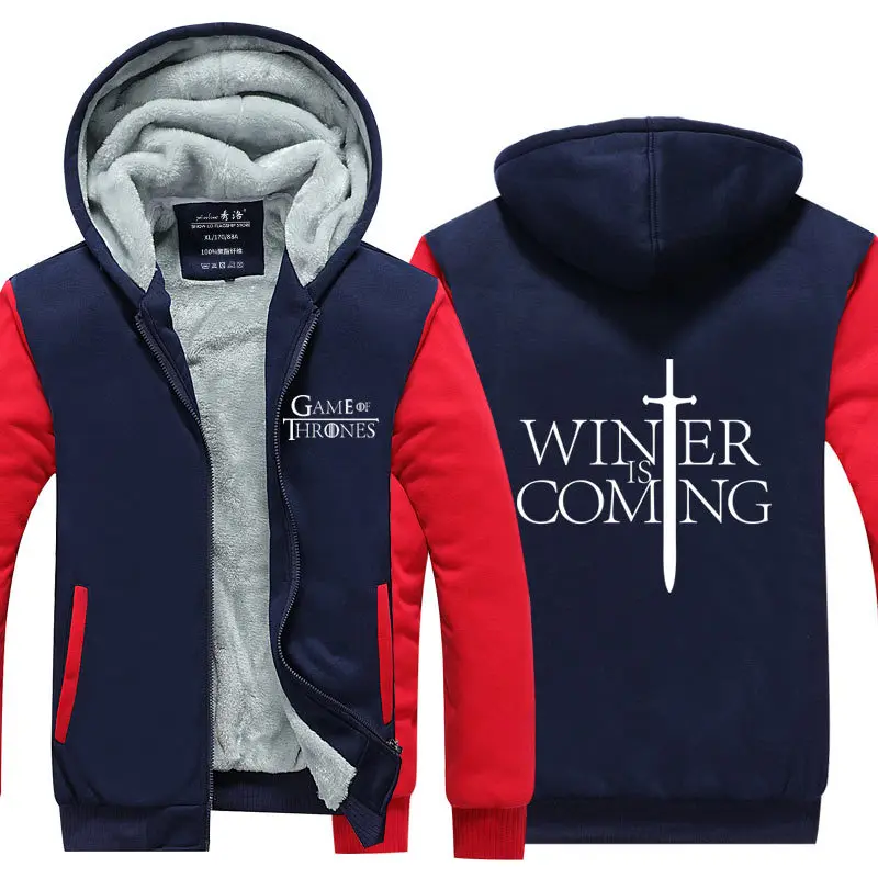 GOT House Stark Игра престолов толстовка с капюшоном на молнии унисекс спортивный костюм с капюшоном куртка толстый зимний теплый костюм для косплея - Цвет: Blue and Red 2