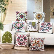 

Ethnic Embroidery Cushion Cover Cotton Canvas Full Version Chain Wool Phoenix Embroidered Sofa Pillow Case Wedding Pillow