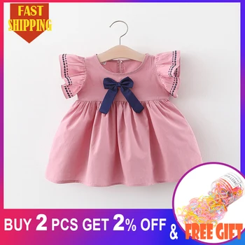 

Baby Girls Dresses 2020 Newborn Bow Toddler Girls Summer Polka-dot Kids Short Sleeve Princess Dresses Sundress Clothing Sunsuit