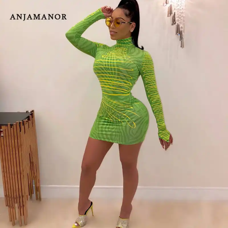 neon long sleeve bodycon dress