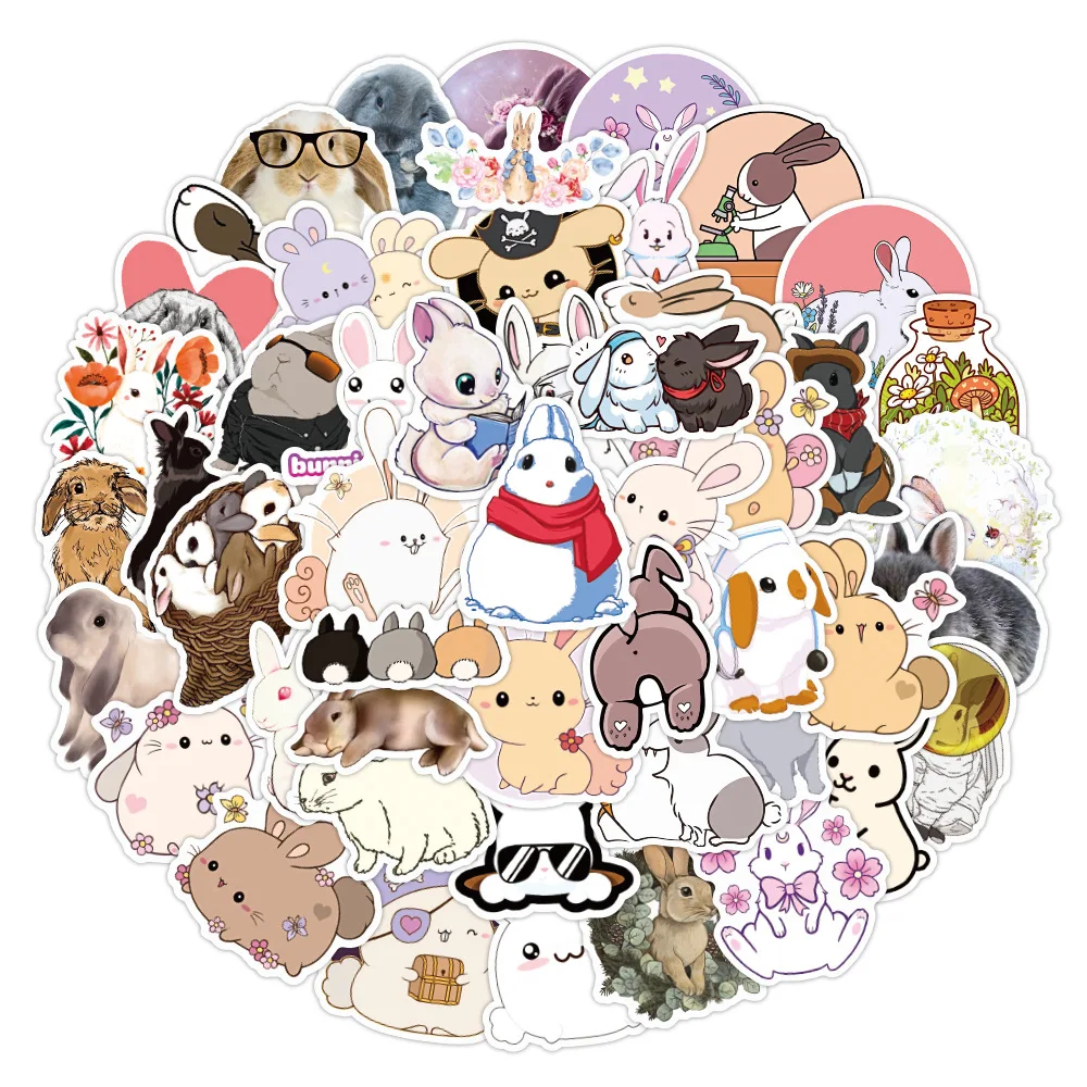 Pegatinas decorativas Kawaii de conejo para niños, 10/50 Uds., etiqueta adhesiva, para portátil, teléfono, Notebook, monopatín, regalo, pegatina de conejito, juguete clásico