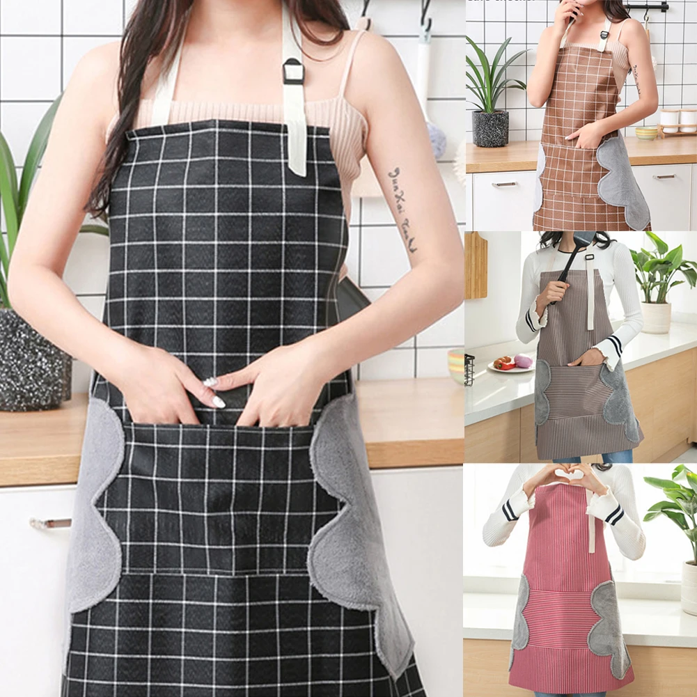 Unisex Adjustable Apron With Pocket Chef Kitchen Cooking Oil-Proof Waterproof Wipeable Plaid Stripes for Women Men