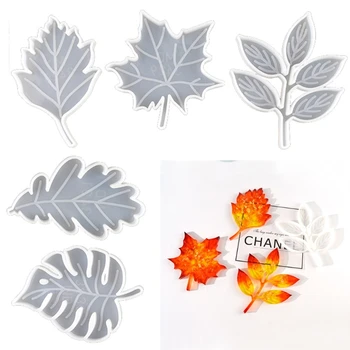 

5Pcs Leaves Coaster Silicone Resin Mold Tropical Maple Leaf Resin Casting Mold for Casting Resin Concrete Art Crafts