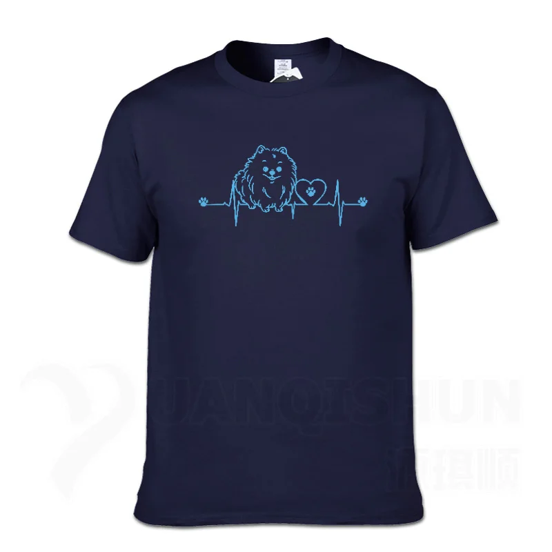 NavyBlue 2 New Funny Pomeranian T Shirt Unisex Short Sleeve O-Neck 16 Colors Cotton Casual Cute Heartbeat Dog T-shirt Girls Woman Tshirt - Цвет: NavyBlue 2