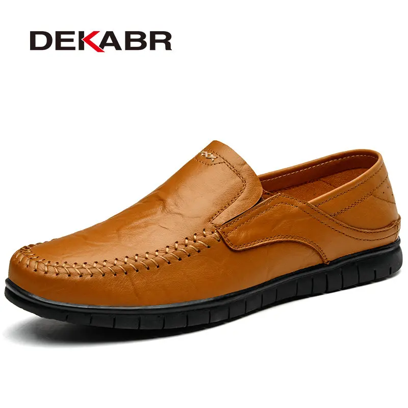 01 Yellow Brown DEKABR/мужская повседневная обувь из натуральной кожи; люксовый бренд; коллекция года; мужские лоферы; мокасины; дышащие слипоны; обувь для вождения размера плюс 45 - Цвет: 01 Yellow Brown