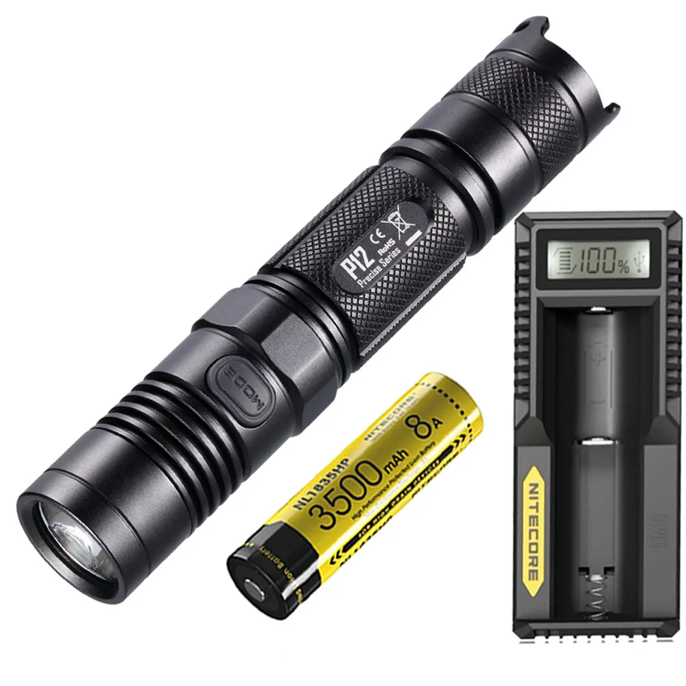 NITECORE P12 тактический фонарь XM-L2 U2 Led max 1000 люмен дальность луча 232 м открытый свет поиск поисково-спасательный фонарь - Испускаемый цвет: P12 NL1835HP UM10