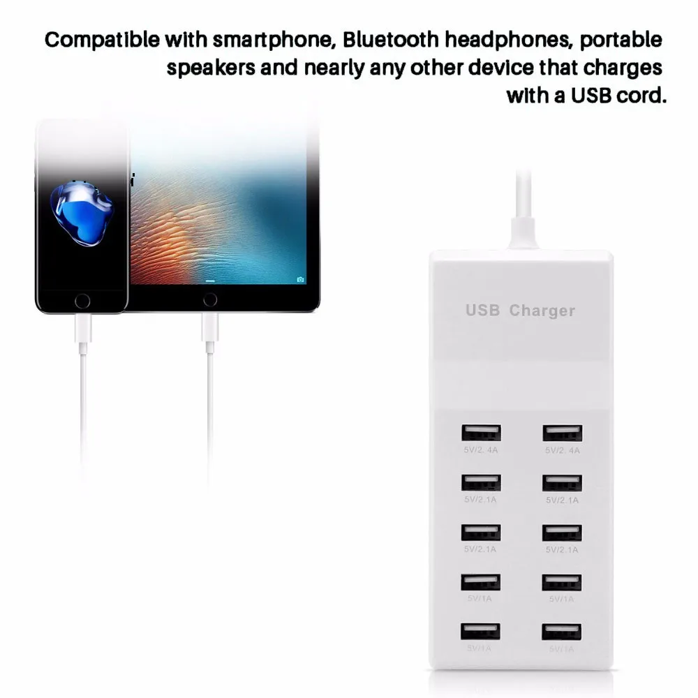 10 Порты usb Зарядное устройство станция SplitterMobile телефон Зарядное устройство концентратор умная ИС(интеграционная схема зарядки 5V 2A универсальный для IPhone samsung Mp3 планшет
