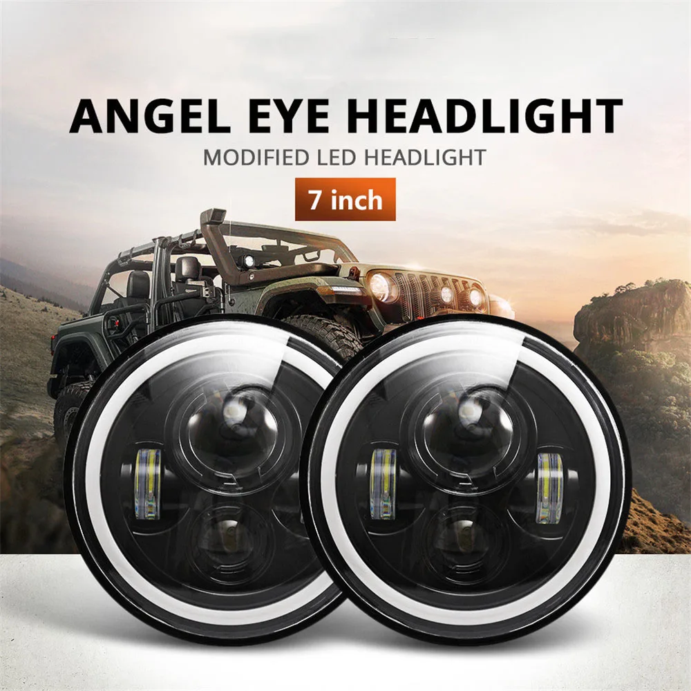 H4 7 zoll Auto Led-scheinwerfer Off-Road-Auto Led Lampe H4 Led Scheinwerfer  Halo Angel Eyes Für Lada Niva 4X4 UAZ Hunter Auto Zubehör 12V 24V