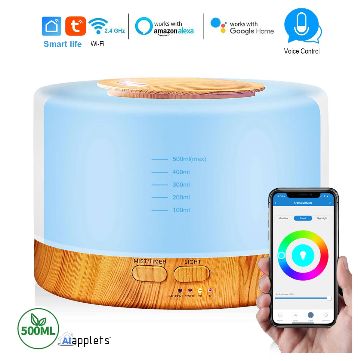 Wifi Smart Essential Oil Diffusers Smart Home Mist Humidifier 500ml