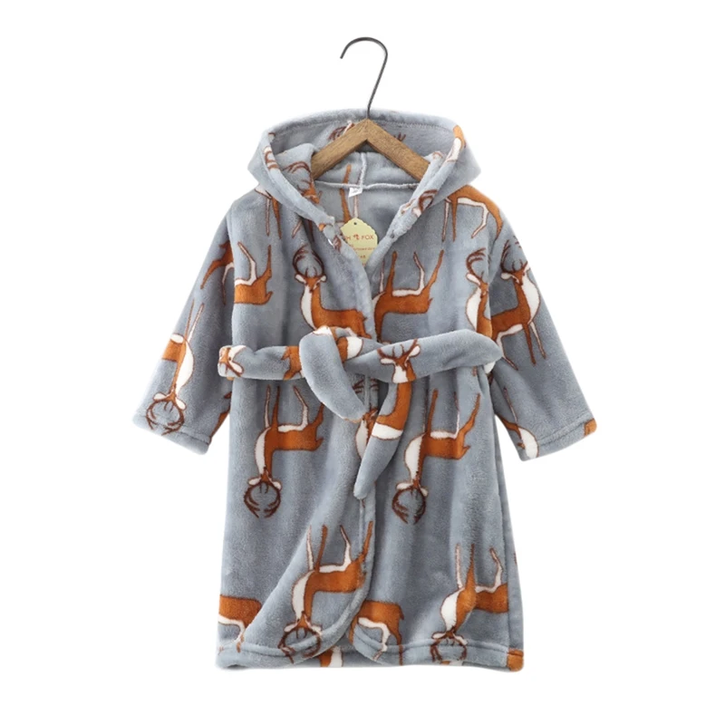 Kids Robes Thicken Boys Girls Winter Nightgown Flannel Hooded Kids Bathrobe Soft Children Bath Robe Children's Pajamas Homewear