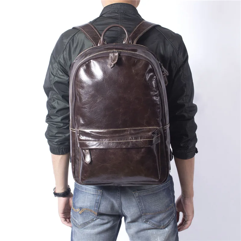 

Large capacity men's simple first layer cowhide backpack retro women's genuine leather burst crack backpack daily unisex bag