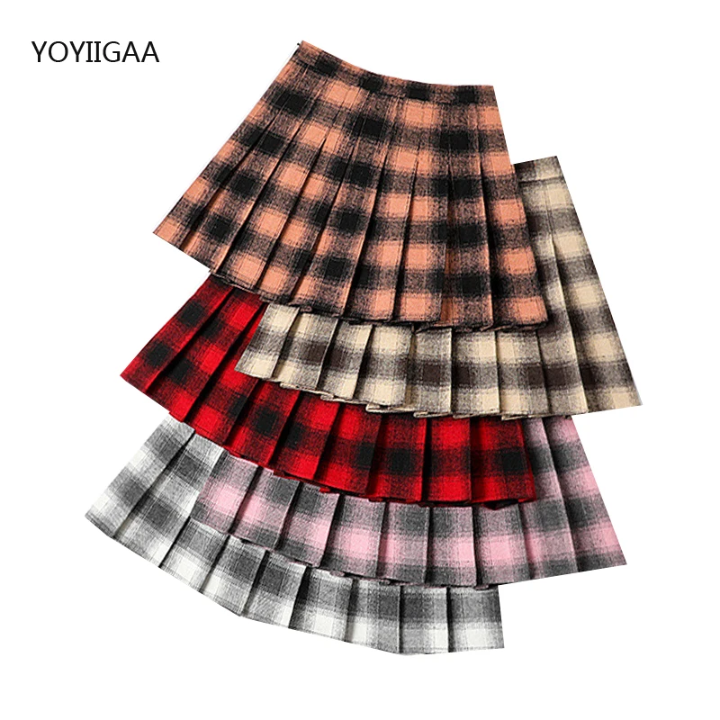 

High Waist Womens Pleated Skirt Autumn Winter A-line Ladies Plaid Skirts Fashion Chic Female Mini Skirts Sweet Girls Short Skirt