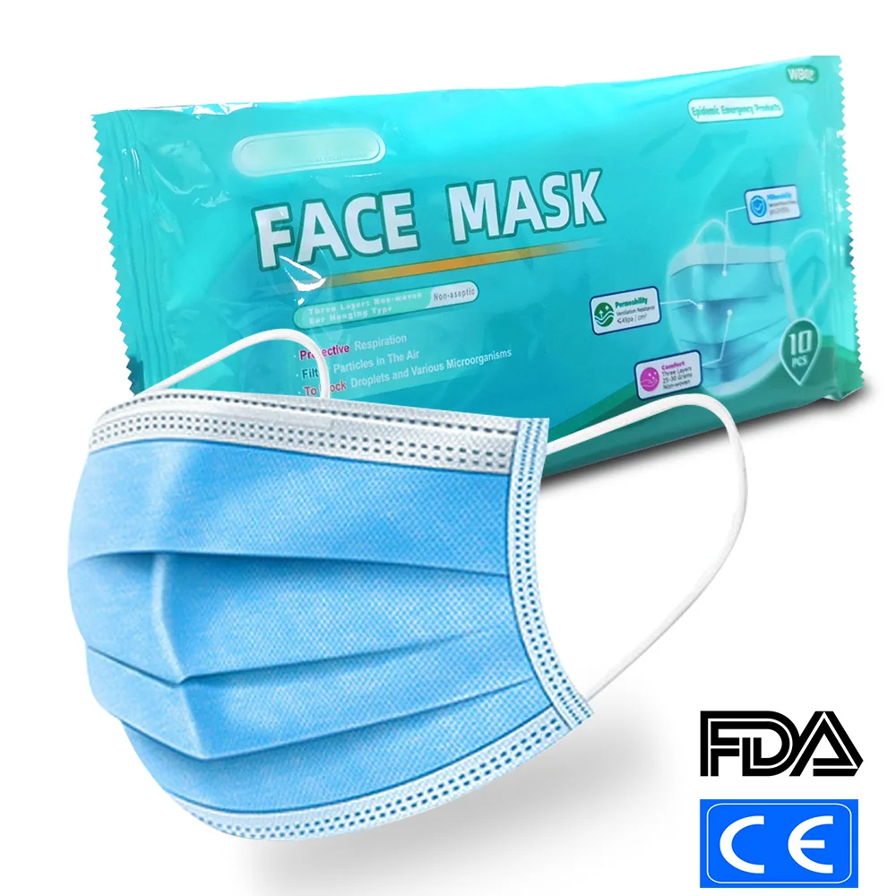 

50Pcs Personal disposable Protective Mask 2 Non Woven 1 Meltblown cloth Dustproof Maldehyde Prevent Face Earloop Mask
