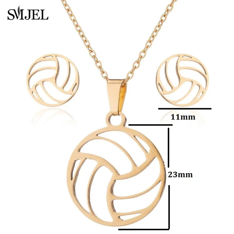 Collana E Bracciale Da Pallavolo In Acciaio Inox, Ciondolo Palla, Gioielli Sportivi Per Appassionati, Regalo Con Custodia Flanella