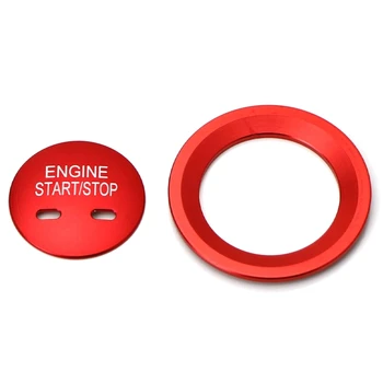 

Red Keyless Engine Push Start Button & Surrounding Ring for Cadillac Chevy, 2Pc Aluminum Ring/Cover Set