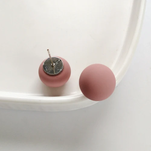 S925 needle Women Jewerly Cute Colorufl Ball stud Earrings Sweet Design Pink Yellow Green Round Bead Earrings Girl Female Gifts S925 needle- pink