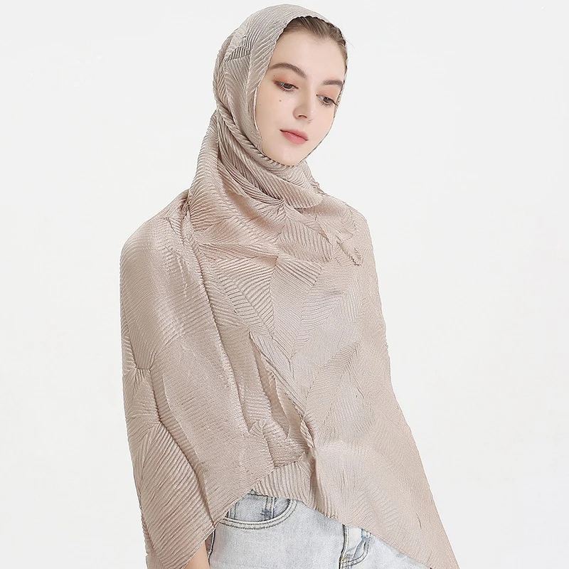 Сплошной Серебряный плиссированный хиджаб шарф женский платок женские шарфы для дам платок шелковый шарф