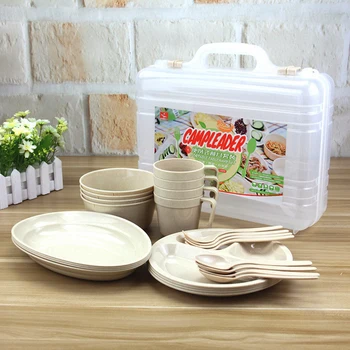 

24pcs Outdoor BarbecueTableware Dinnerware Mess Kit Portable Outdoor Barbecue Camping Picnic Cutlery Set for 4 Person