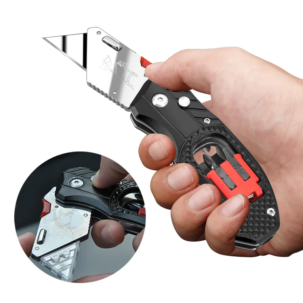 Baratos Cuchillo de uso general cuchillo de electricista plegable cortador de Cable multitool cuchillo 6 en 1 Juego de puntas de destornillador de bolsillo multifunción