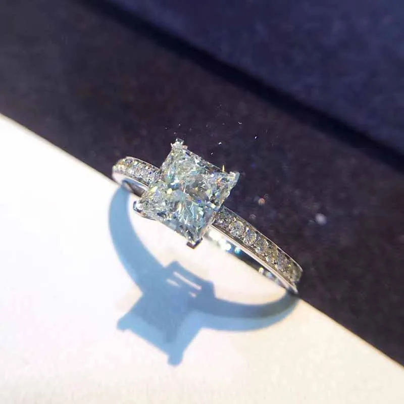 CC Jewelry Silver Color Women Rings Simple Design Princess Square Wedding Engagement