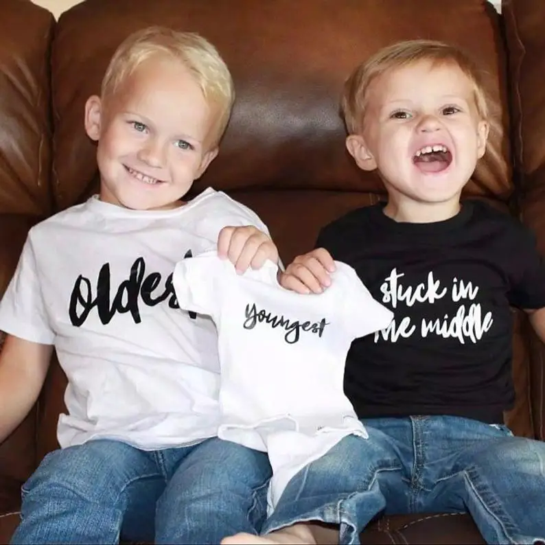 Sibling Shirts Set of 3 Big Middle Little Oldest Middle Youngest 3rd Baby Youngest Baby New Addition New To The Crew Tops Tee 4