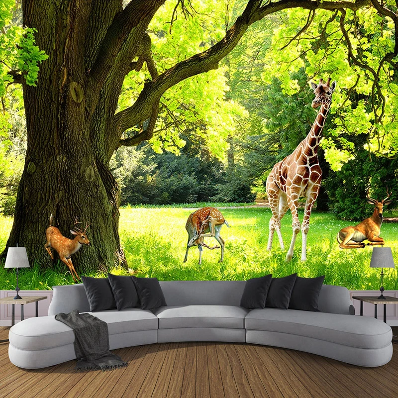 

Custom 3D Wall Murals Wallpaper Green Forest Deer Photo Wall Decor Papier Peint Mural 3D Living Room Bedroom Non woven Wallpaper