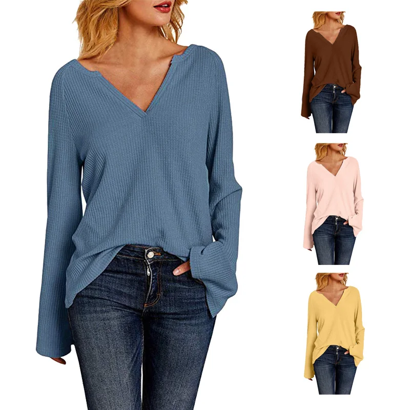 

Women Ladies Long Flare Sleeve T-Shirt Wolfgang V-Neck Sweatshirt Regular Loose Top Female Sports Wear Casual Street Clothes
