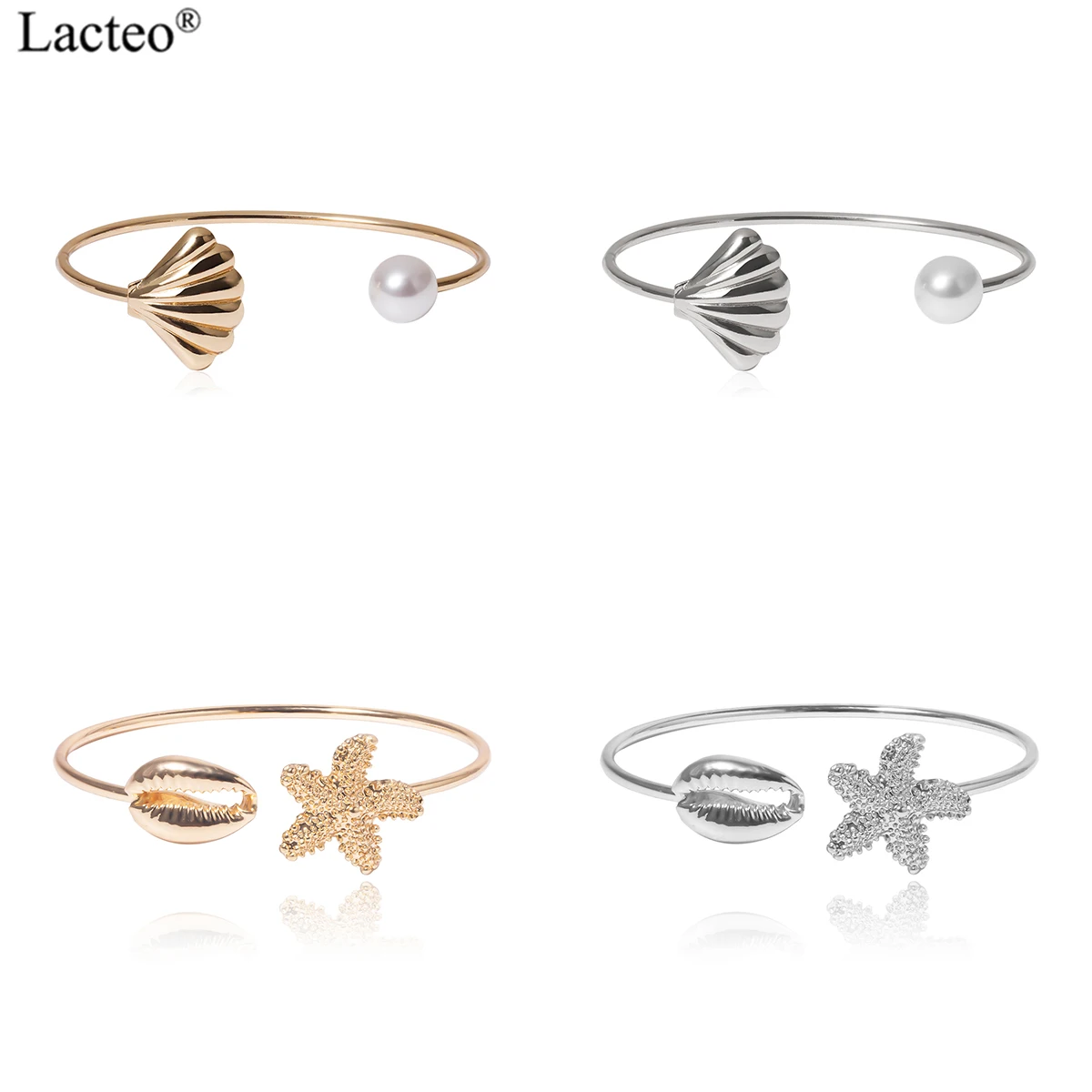 

Lacteo 2 Style Bohemian Golden Star Cuff Open Bracelet Bangle for Women Fashion Alloy Shell Charm Bracelet Female Jewelry Gifts