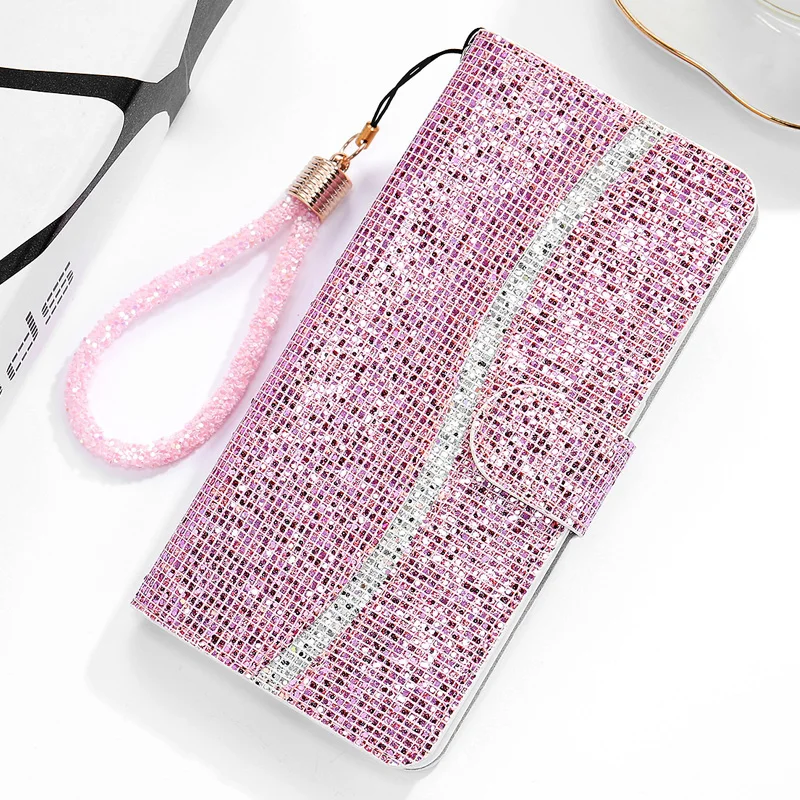 

Glitter Case For Samsung Galaxy S20 S10E S10 S9 S8 S7 Edge Plus Ultra Note 10 Pro M10 Bling Leather Cards Stand Flip Cover