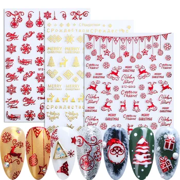

18pcs Nail Sticker Snowflake Elk Snowman 3D Sliders Nails Christmas Letters Design Manicure Red Gold Decor Tips JISTZG041-049-1