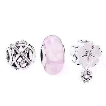 

NEW 100% 925 Sterling Silver Natural Flower Daisy Glass Beads Charm Set Retro Charming Gift Women Original Jewelry