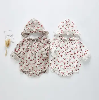 

2020 New Arrival Girls Cherry Printed Romper Fashion Spring Cotton Baby Kids Jumpsuit 0-2t