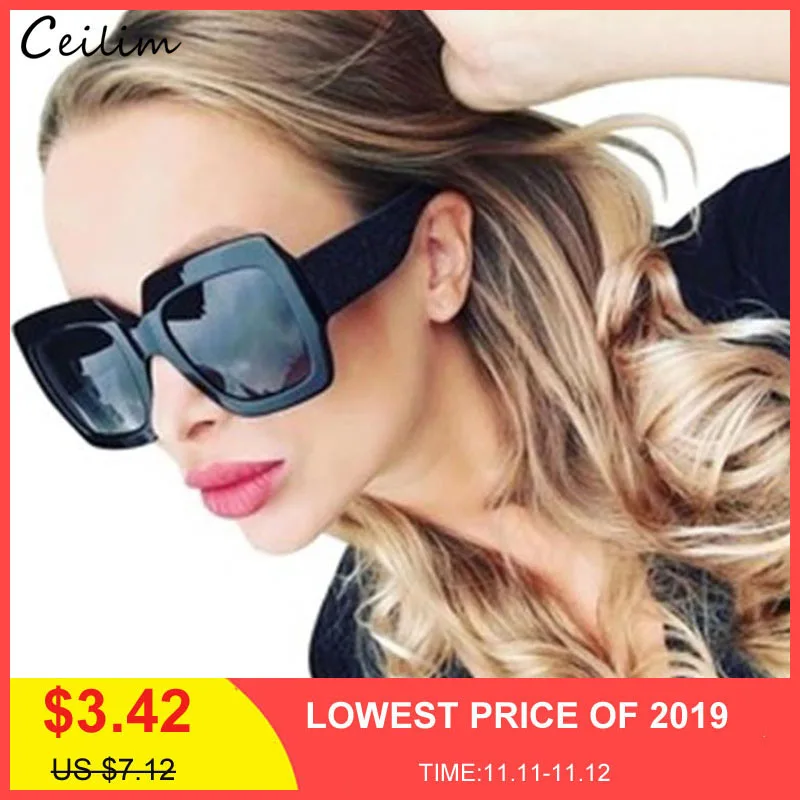 

2019 Luxury Big Square Sunglasses Women Brand Designer Retro Clear Sun Glasses For Female Oversized Black Shades oculos UV400