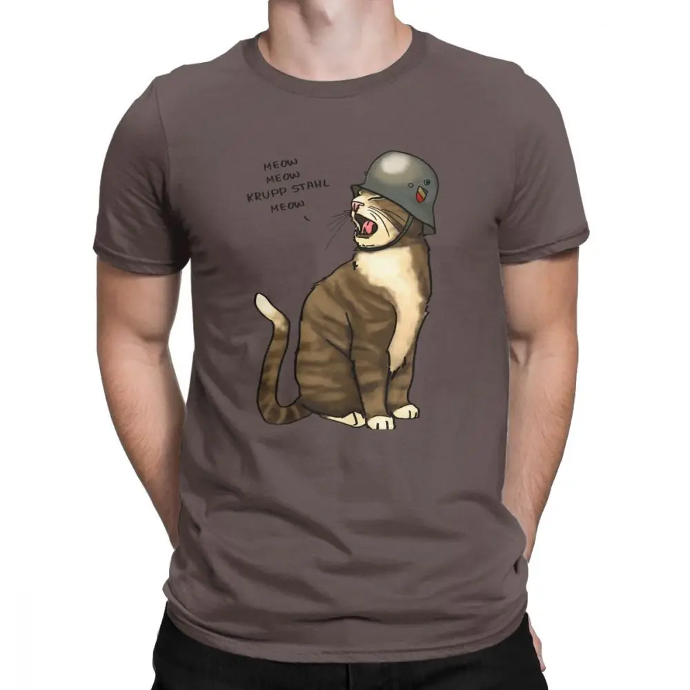 Wehrmacht футболки для мужчин немецкий Большой топ с котом из чистого хлопка новинка футболка подарок на день отца короткий рукав одежда плюс размер провисающая футболка - Цвет: Коричневый