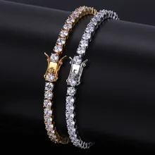 Iced Out Bling Micro Pave кубический циркон 4 мм Теннисный браслет цепочка хип хоп Рок Шарм Мужские Женские Ювелирные изделия Подарки