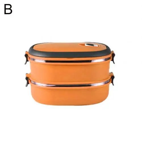 Orange 2 Layer 1/2/3 Слои Студенческая коробка для завтрака Нержавеющая сталь Пикник Еда контейнер для хранения прямоугольник Термальность прочный бенто коробка герметичность - Цвет: Orange 2 Layer