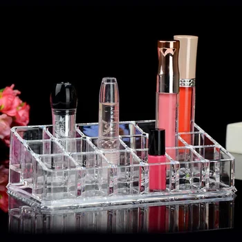 

Supply Cosmetics Small Storage Box Dresser Desktop Transparent Acrylic 18 Grid Lipstick Nail Polish Lip Glaze Lip Gloss x N07