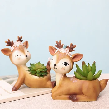 

1 Piece Cartoon Deer Flowerpot Succulent Planter Pots Animal Sika Deer Craft Desktop Cactus Flower Pot Fairy Garden Decor