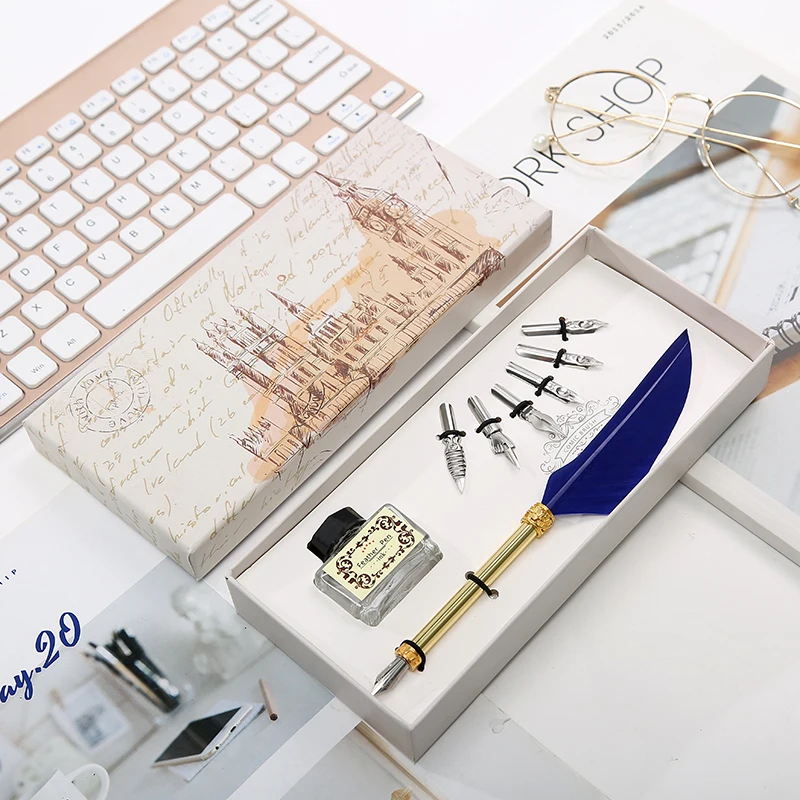 Английская каллиграфия перо Dip Pen 6 наконечник для письма из нержавеющей стали Канцелярский набор Подарочная коробка студенческие канцелярские принадлежности - Цвет: Navy