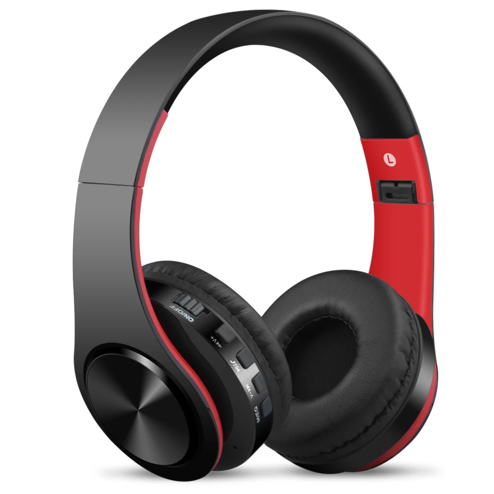 Беспроводные наушники, Bluetooth гарнитура, Складные стерео наушники, игровые наушники, стерео наушники с микрофоном для ПК, мобильного телефона, Mp3 - Цвет: black red