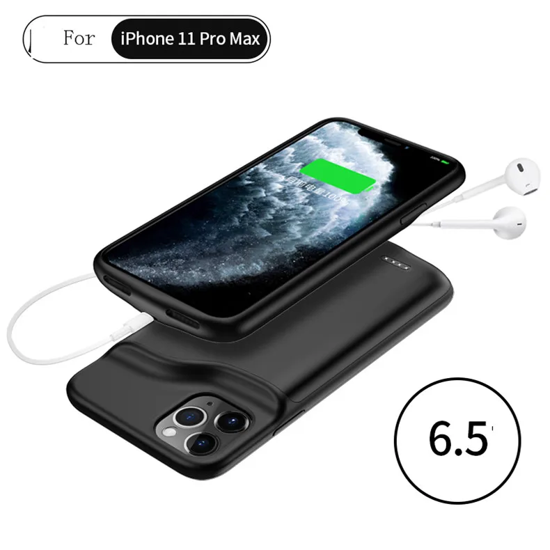 Тонкий жидкий Силиконовый противоударный чехол для батареи для iPhone 11 Pro Max power Bank чехол с зажимом для задней крышки зарядного устройства - Цвет: i11 Pro Max-Black