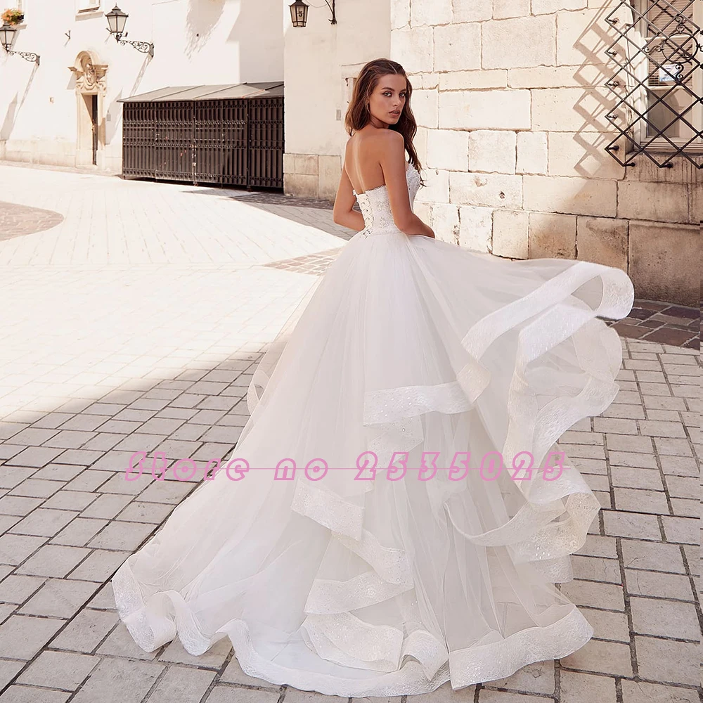 Кружевное белое свадебное платье из тюля Vestido De Noiva, блестящее Бисероплетение, кристалл, милая шея, длина до пола, свадебные платья для свадьбы