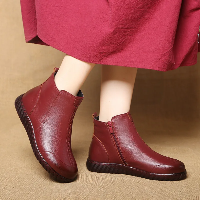 

Weave Comfortable Woman Toe Layer Cowhide Leisure Short Boot Season Keep Warm High Woman Shoes