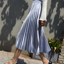 Винтажная металлическая Женская длинная Плиссированная юбка с высокой талией и эластичной лентой